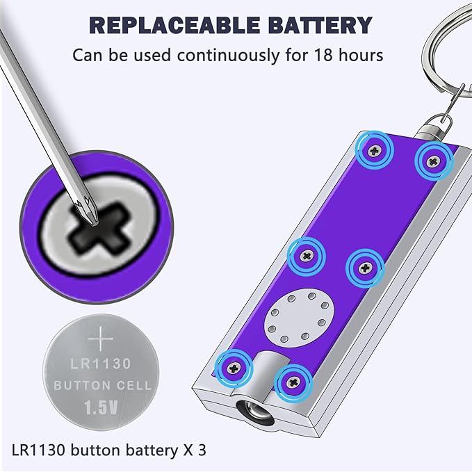 UV Keychain Flashlight, Compact Tiny Led Keychain Flashlight Set - 395nm Mini Black Lights for Currency, Scorpion Detection, Portable Illumination with Batteries (8 PCS)