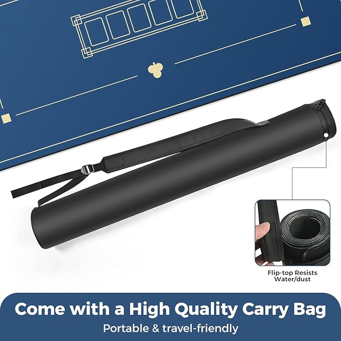 70 x 35 Inch 6-10 Person Texas Hold'em Practical Blue Poker Mat Portable Poker Table Tops Cards Game Mat Pad Topper Waterproof, Easily Clean & Glide Over, Anti-Slip, Odorless with Storage Bag