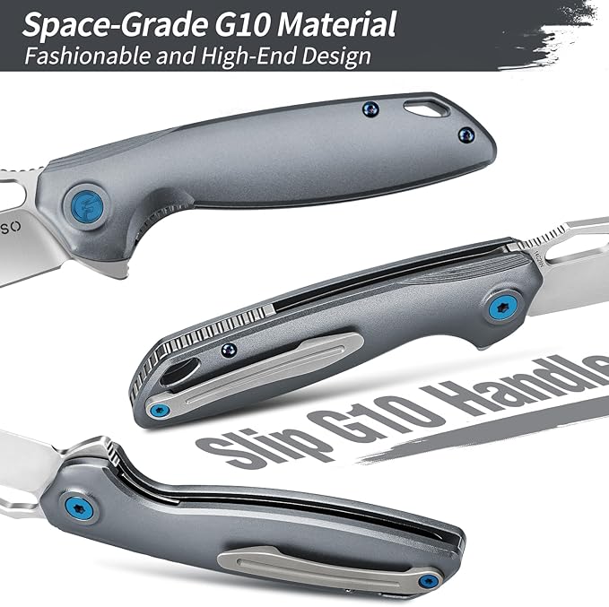 FINTISO Pocket Knife 3.38" Folding Knife Premium 14C28N Blade with 6061 Aluminum Alloy Handle, Camping Survival Hiking Knife, Best Gift for Men Women, Atlas Series