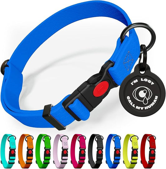 Adjustable Dog Collar with QR Code Dog Tag ID Attached - Made in USA - Honeycomb Waterproof Heavy Duty Dog Collar with Safe Lock Buckle - Odor Proof Pet Collar for Dogs with Strong Zinc D Ring