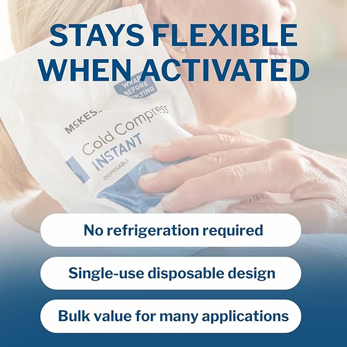 McKesson Instant Cold Packs 4" x 6" [24 Pack] - Instant Ice Packs for Injuries Disposable, Pain Relief, Swelling, Sprains - Travel Cold Compress for Sports, First Aid, Toothache