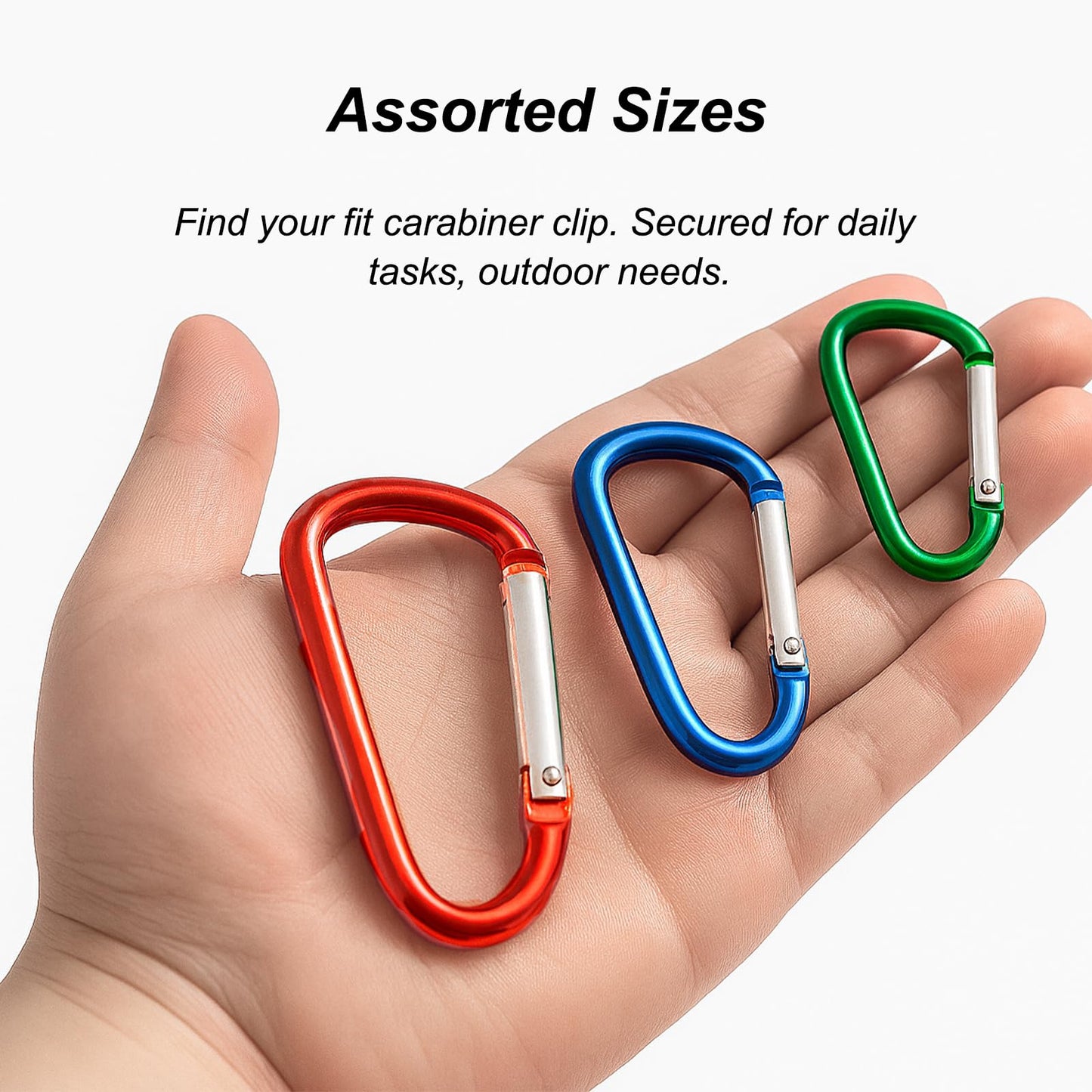 Carabiner Clip Multi Size Pack, Aluminum Carabiner Includes Small 2 Inch Carbineers, Medium 2.3" D