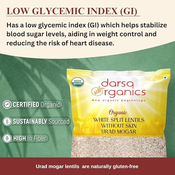 Darsa Organics Urad Dal Split Without Skin (Urad Mogar) 2lb ??USDA Organic White Matpe Split Lentils | Non-GMO, Plant-Based Protein, Kosher | Great for Dosa Batter, Soups, & Stews