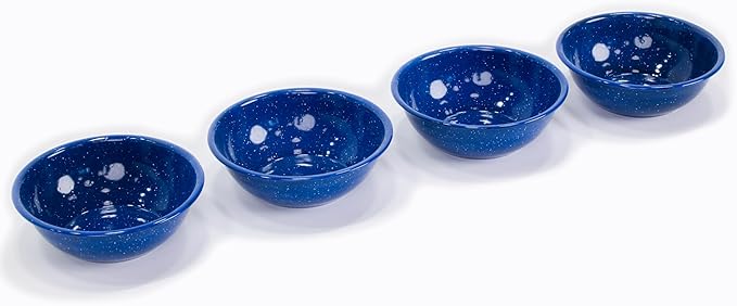 Enamelware for Camping and Backpacking - Enamel Cookware Gear Essentials for Camping and Backpacking (Made by Caddis Sports) (6 Inch Bowl (4 Pack))
