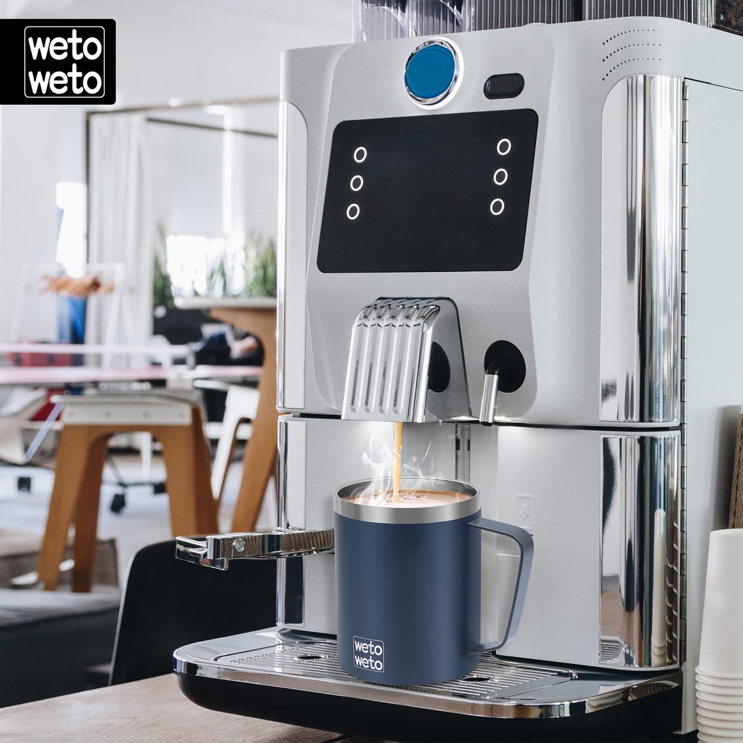 WETOWETO 14 oz Coffee Mug, Vacuum Insulated Camping Mug with Lid, Double Wall Stainless Steel