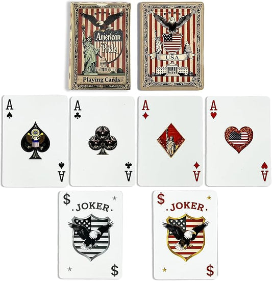 VZONE American Playing Cards,Standard Poker Deck, 100% Waterproof and Plastic Playing Cards Including Statue of Liberty, American Flag, Great Seal of The US