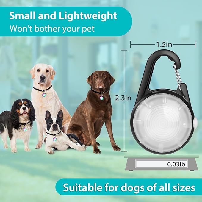 Dog Lights for Night Walking, 4 Modes IP68 Waterproof Dog Collar Lights Clip on, High Capacity Rechargeable Pet Accessories for Climbing, Running, Camping, 2 Packs (White)