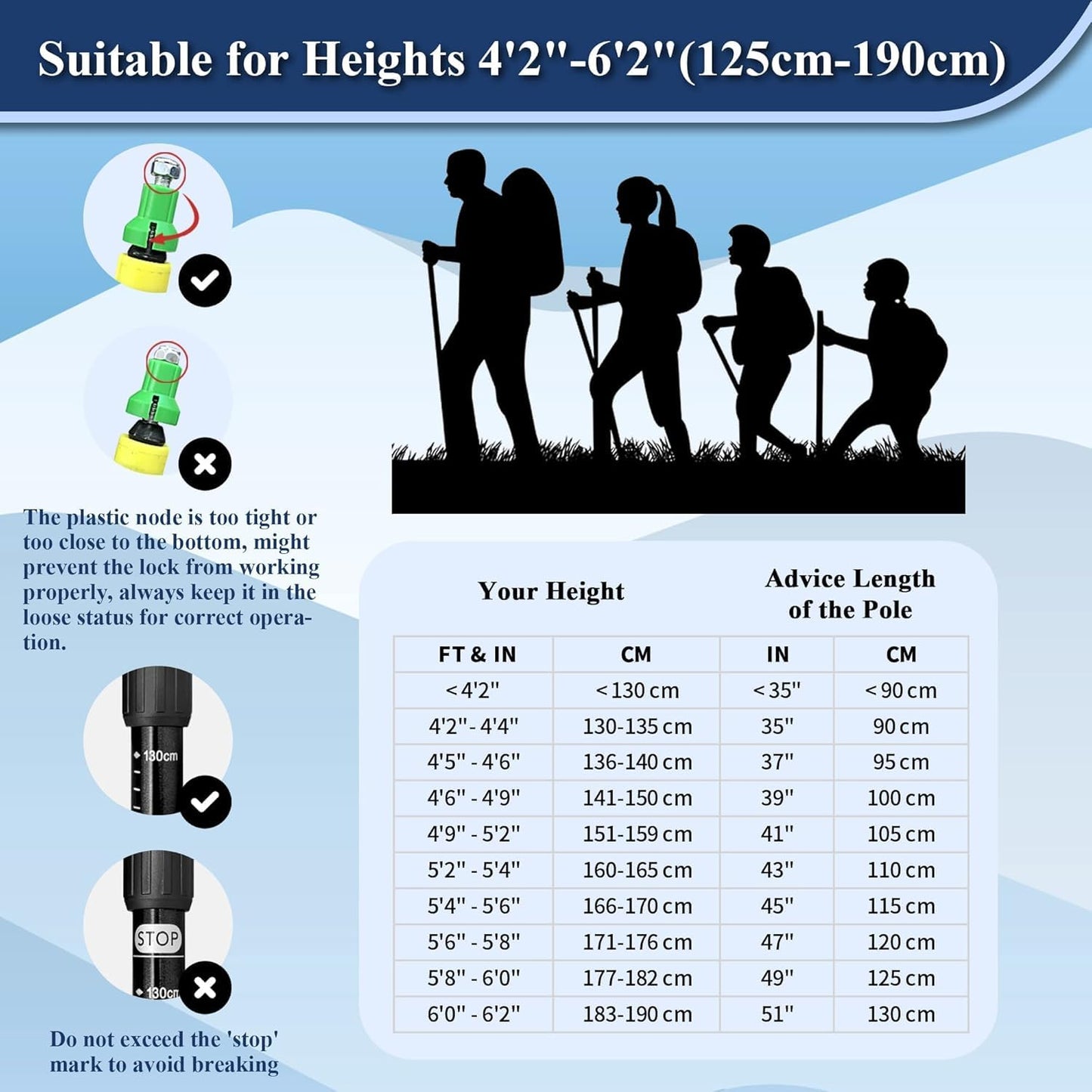 Telescopic Trekking Poles for Hiking, Anti-Shock Nordic Walking Sticks