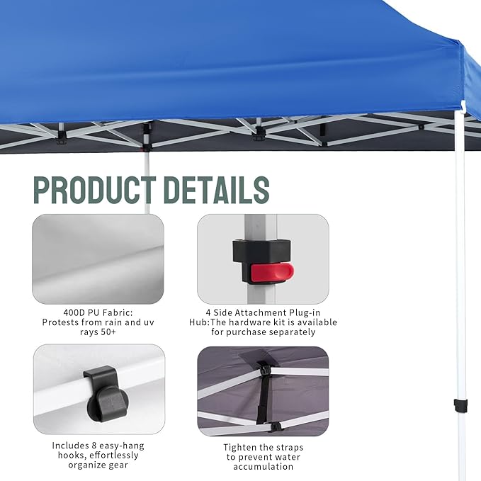 CROWN SHADES 10x20 Pop Up Canopy Tent - Commercial Canopy Tent with 400D Strength Oxford Fabric, Hexagonal Leg, 4 Upgraded Weights - Great for Trade Shows, Events,Parties & Commercial Use, Blue