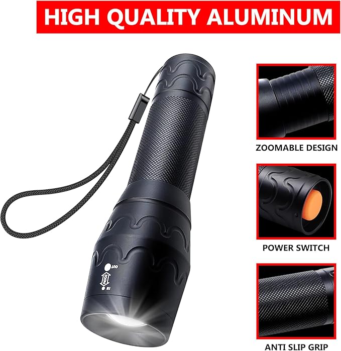 Single Mode Flashlight, High Lumen LED Flashlights with Zoomable Beam, Compact Handheld Flash Light for Camping, Outdoor, and Home Use, 2-Pack