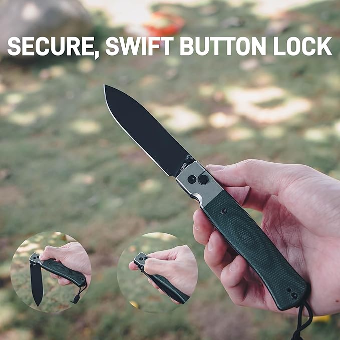 CJRB Glacier Pocket Knife, 3.54'' AR-RPM9 Steel Blade EDC Knife with Micarta Handle for Men Women Camping Hiking Survival(1961 Green)