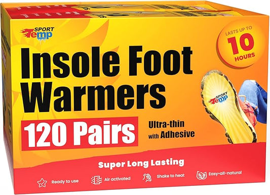 Insole Foot Warmers - Up to 10 Hours of Heat, Easily Apply with Adhesive - Ultra Thin, Easy, All Natural - Air Activated, Odorless Hot Insole Warmers - Sport Temp