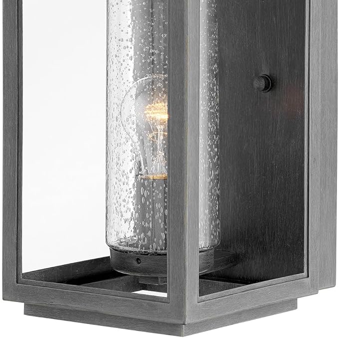 Hinkley Atwater Single Light Medium Wall Mount Outdoor Lantern - Composite Material, Clear Seedy Glass, Anti-Fading - Ash Bronze Finish with Brass Accents
