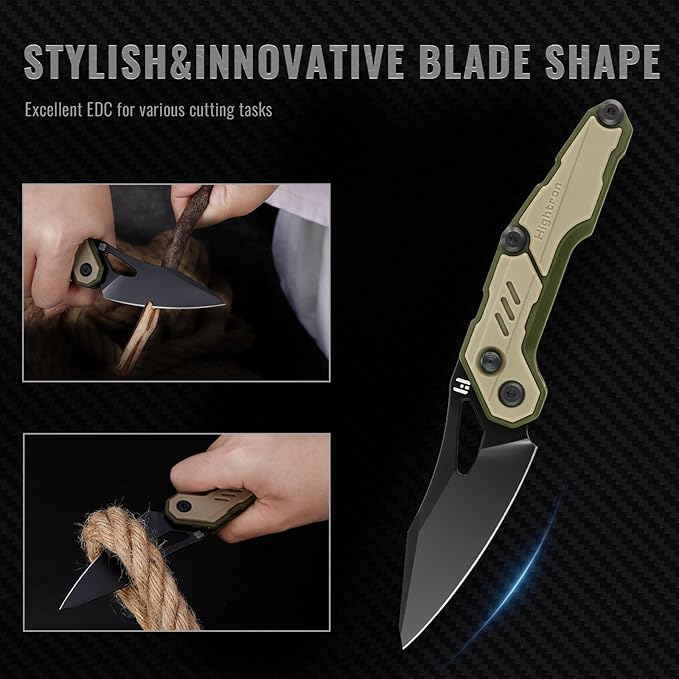 Hightron Spectron Folding Knife, 3.05" M390 Steel Blade and Nylon Fiber Handle, EDC Knives with Pocket Clip for Men Women Sharp Hiking Camping Survival Knife Khaki&Green