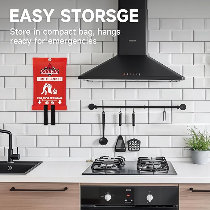 Fire Blanket Emergency for Home Kitchen - 40"x40" Fireproof Safety Protection Fiberglass Flame Retardant Blankets Survival Essential Kit for Outdoor Camping House Car Fireplace Grill BBQ - 2 Pack