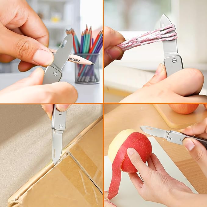 Stainless steel mini folding knife, portable key chain knife and small portable grindstone and outdoor fishing hook grinding tool, suitable for camping, hiking and outdoor. (silvery white)