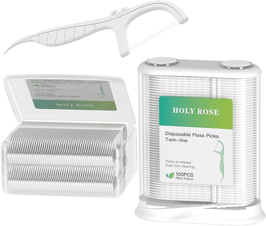 Holy rose Automatic Dental Floss Dispenser & Storage Case Set -with 300 Mint Flavored Floss Picks - Refillable Flossers Toothpicks Organizer - Oral Hygiene Tooth Care Dispenser Flossing System