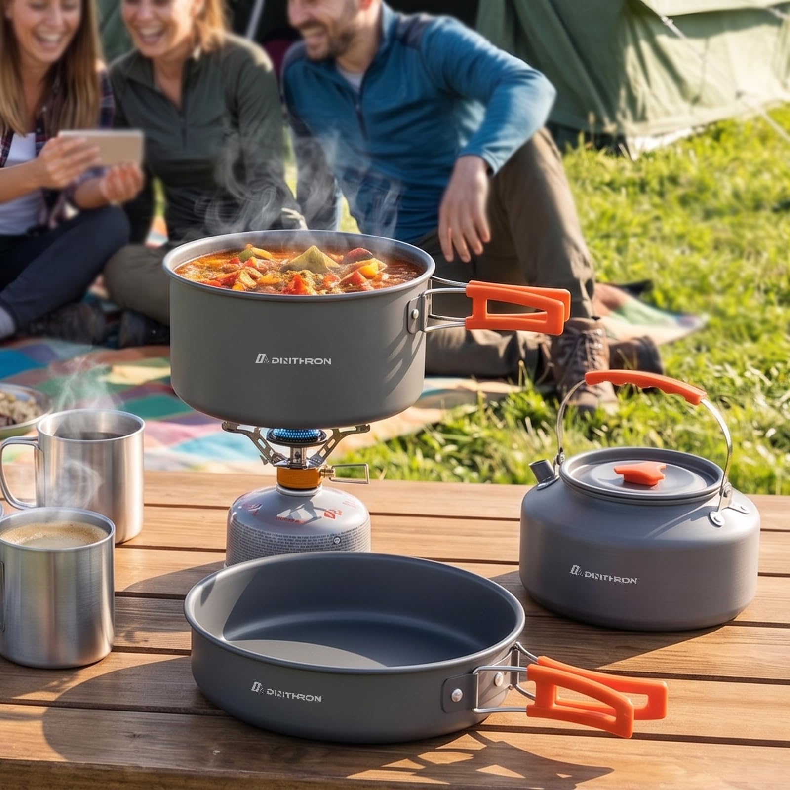 DINITHRON 18-Piece Large Capacity Camping Cookware Set Aluminum Mess Kit