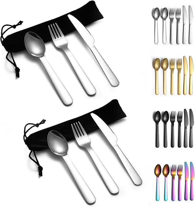 Evanda Portable Silverware Set Set of 2 Packs, Include Knife Fork Spoon, Camping Cutlery Set With Black Bag, For Home Kitchen Camping Travel, Dishwasher Safe