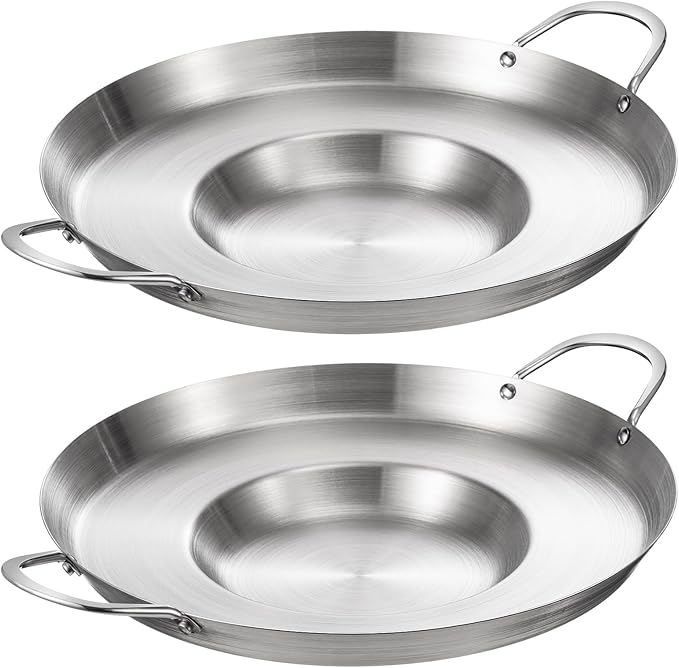 Maxdot 2 Pcs Stainless Steel Comal Frying Bowl Cookware 16 Inch Mexican Style Wok Inoxidable Concave Outdoors Stir Fry Discada Pan for Outside Cooking