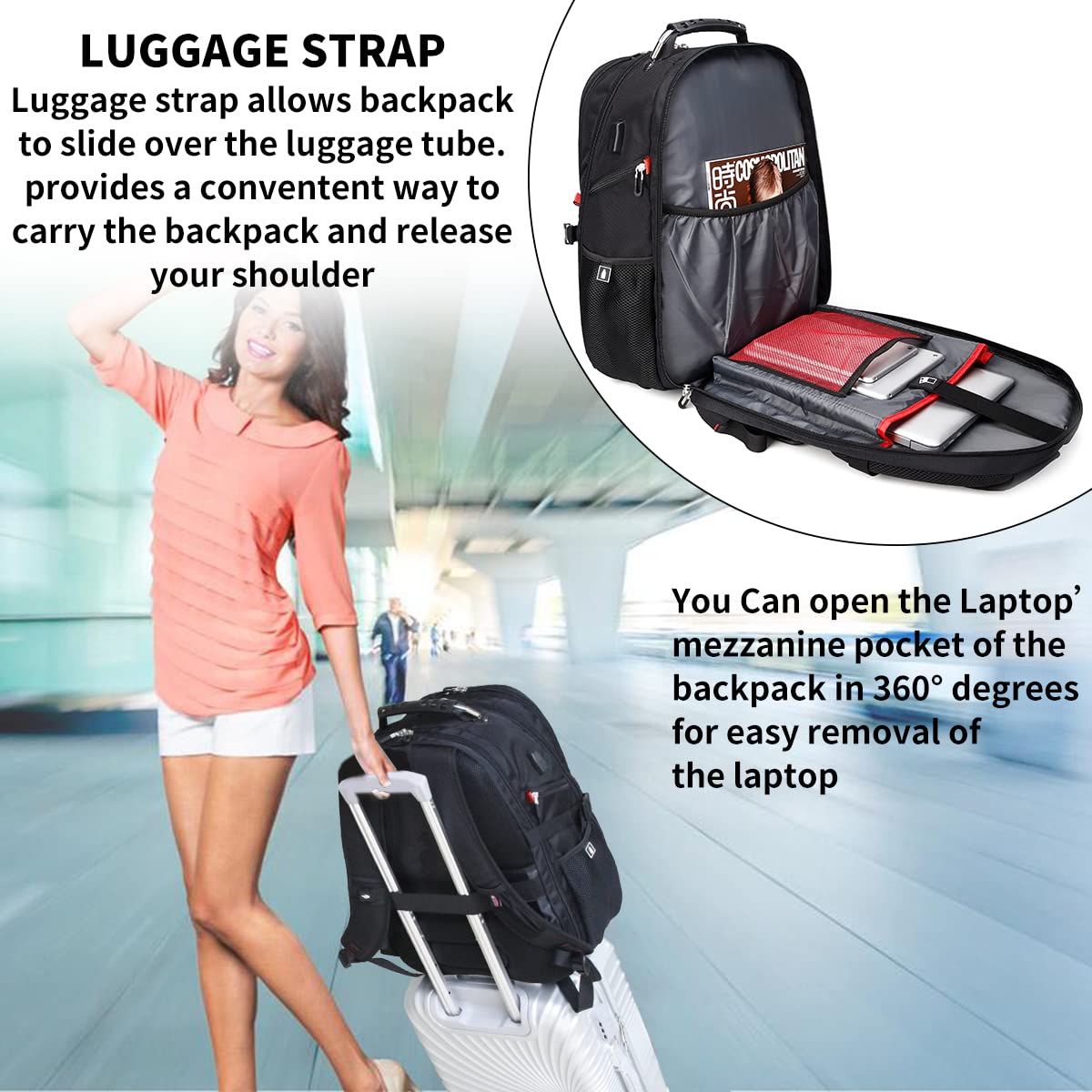 SHRRADOO Extra Large Travel Laptop Backpack for Men, Work College Backpacks