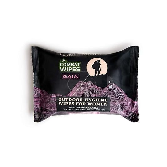 Combat Wipes Gaia - Feminine Hygiene Outdoor Wet Wipes - Extra Thick, Ultralight, Biodegradable, pH Balanced Body & Hand Cleansing Cloths for Women w/Aloe (1 Pack, 25 Wipes)