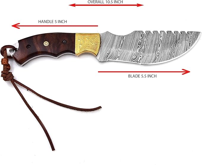 Dessi Tracker Knife: Hand-Forged Damascus Steel Blade - Perfect for Hunting, Camping, Tactical & Survival Use - With Horizontal Carry-Back Leather Sheath for Men SM71