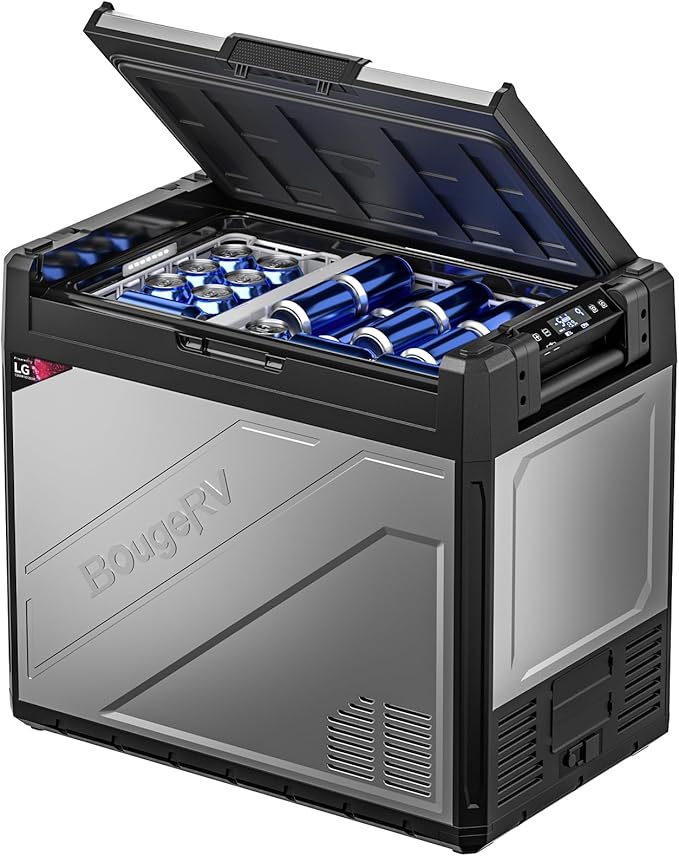 BougeRV 12 Volt Portable Refrigerator, 81 Quart Rocky V2.0 Dual Zone Car Fridge Freezer with LG Compressor, Compressor Cooler with App Control 12/24V DC, 110~240V AC for Camping, Travel, RV, Truck