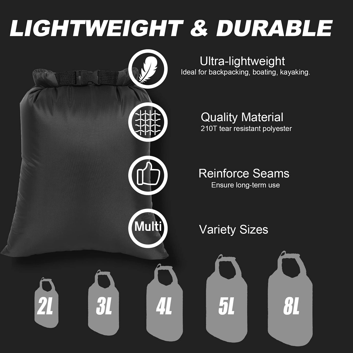 Ucolofun Dry Bags Waterproof Set, 5 Packs Ultralight Waterproof Bags Small Stuff Sack Water Proof