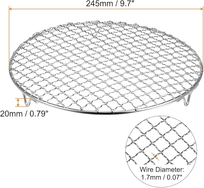 HARFINGTON Round Cooking Rack 9.7-inch 201 Stainless Steel Cross Wire Barbecue Grill Net with 20mm Legs for Cooking Baking Steaming BBQ