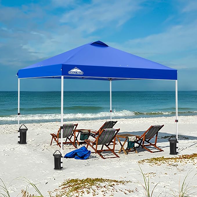 EAGLE PEAK Pop Up Canopy Tent with Wheeled Carry Bag, 8 Stakes, 4 Ropes, 4 Weight Bags, Easy Set Up Tent Canopy, 10x10 ft, 100sqft of Shade, Blue