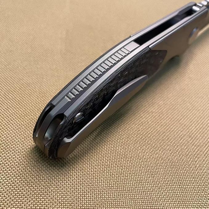3.75" Customized Pocket knife Frame lock Folding knives Stonewash M390 Blade with Titanium+Carbon Fiber Handle Gift for Husband Son