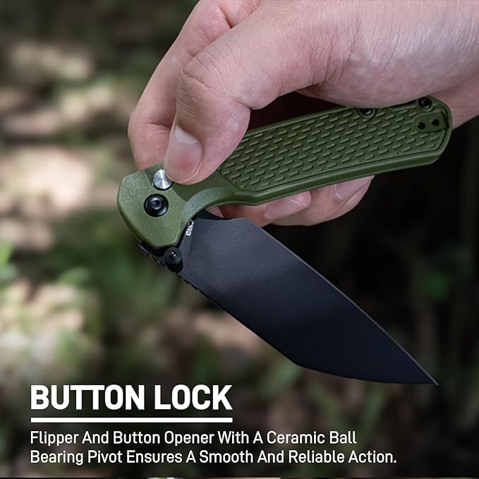 CJRB Pyrite-Light Pocket Knife, Folding Knife with 3.34'' AR-RPM9 Steel Blade EDC Knife Small Pocket Knife with Pocket Clip for Men Women, Suitable for Camping Survival Hiking Knives, J1945 Green