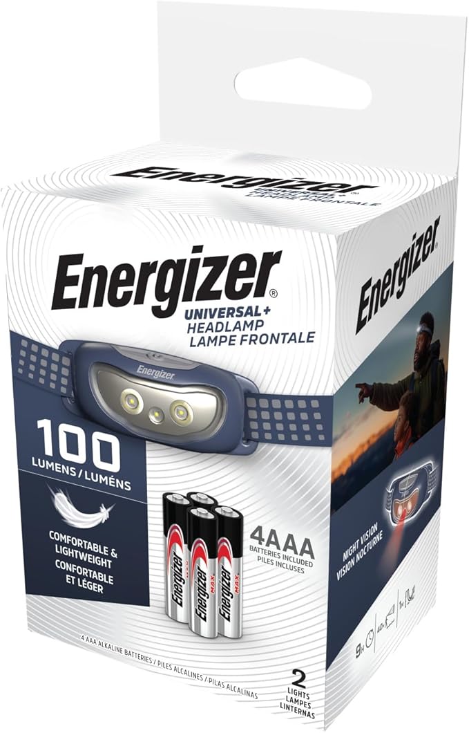 Energizer Universal Plus LED Headlamp, Lightweight Bright Headlamp for Outdoors, Camping and Emergency Light for Adults and Kids, Includes Batteries, Pack of 2