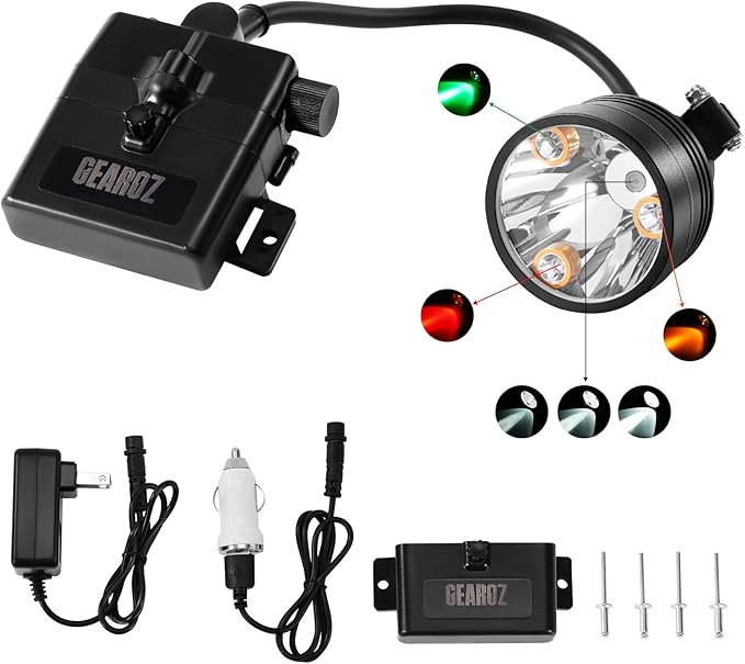 10W Coon Hunting Lights, 45000LUX Hunting Headlamp for Coyotes Hog Predators, Rechargeable & Waterproof, 6 Lighting Modes, 4 Powerful LEDs (White Red Green Amber) for Night Working