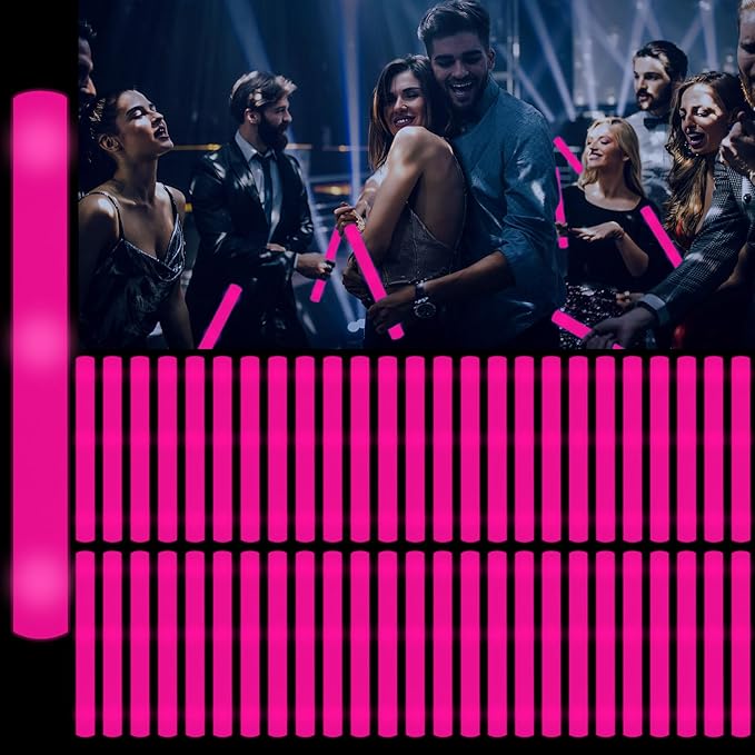48Pack LED Glow Foam Sticks Bulk,Light Up Glow Sticks with 3 Flashing Modes,Glow Wands Party Pack,Glow In The Dark Party Supplies for Mother's Day,July 4th, Wedding,Birthday,Concert(Pink)