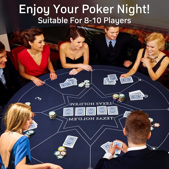 CONTINUE 47 x 47 Inch Poker Table Mat 8 Players Texas Hold'em Poker Mat Professional Poker Mat Anti-Slip Rubber Poker Table Top Layout with Carrying Bag for Poker Games, Blackjack, Casino