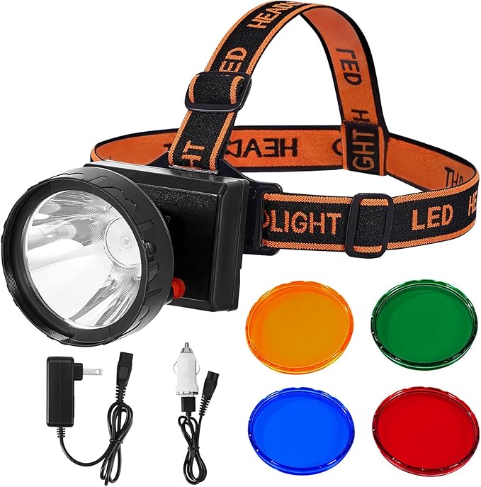 4W Dimmable LED Hunting Lights 25000 LUX(200LM) Hunting Headlamp IPX5 Waterproof Rechargeable Camping Hiking Fishing Bright Head Light, 4 Optical Filters for Coon, Coyote, Hog, Ducks Hunting