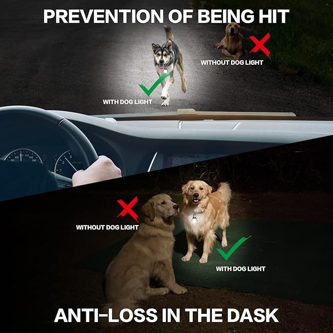 Rechargeable Dog Collar Light -3 Modes Dog Light, IP65 Waterproof Dog Walking Light, 50LM Dog Lights for Night Walking, Running, Camping, Climbing, Bike, 2 Pack