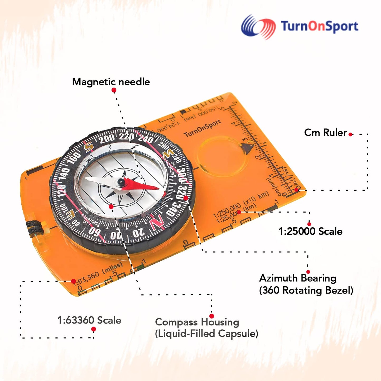 Orienteering Compass Advanced Scout for Hiking Camping Navigation Orange