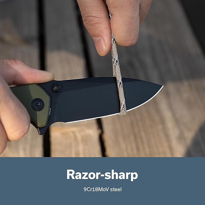 SENCUT Skarnax Pocket Knife for Men, Folding Knife with 3.79" 9Cr18MoV Blade & G10 Handle, Lightweight Everyday Carry, Camping, Hunting, Outdoor (Green)