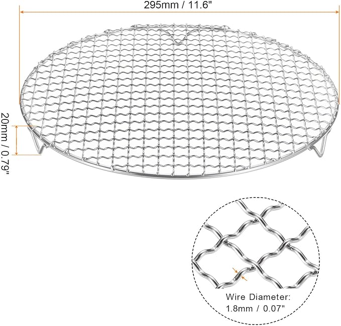 HARFINGTON 2pcs Round Cooking Rack 11.6-inch 201 Stainless Steel Cross Wire Barbecue Grill Net with 20mm Legs for Cooking Baking Steaming BBQ