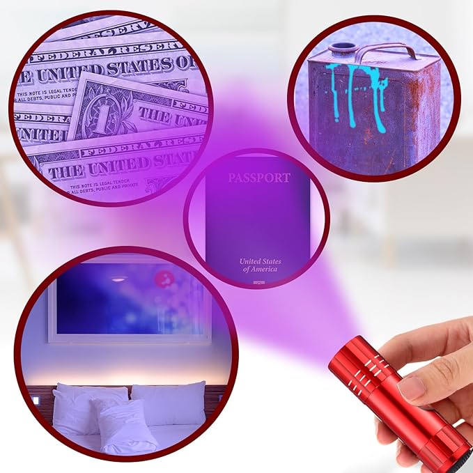 Riakrum 12 Pieces UV Blacklight Flashlights LED Handheld Mini Light Flashlight Small Portable Detector 395nm 9 LED Light for Pet, Carpet Dry Stains Detection, Spot Scorpions, Resin Curing(Red)