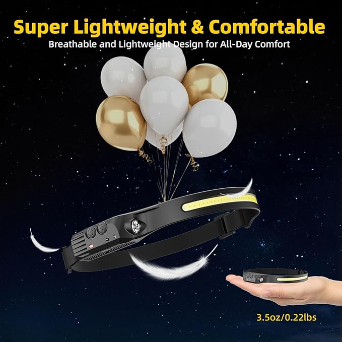 Rechargeable Headlamp with Red Light 2PCS, Motion Sensor 230° Head Lamp, Hard Hat Light for Adults, Headlight for Forehead, LED Headband Flashlight for Work, Running, Camping Essentials Gear