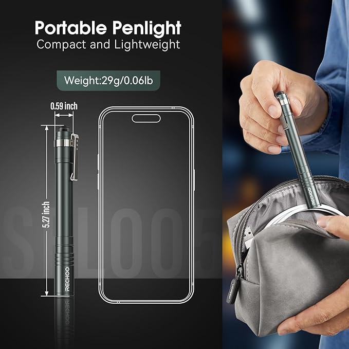 RECHOO LED Pen Light 4 Pack, Lightweight, Small Bright Pen Flashlight with Clip, Waterproof Portable Pocket Flashlight for Home, Emergencies, Inspection, Grey (Battery Included)