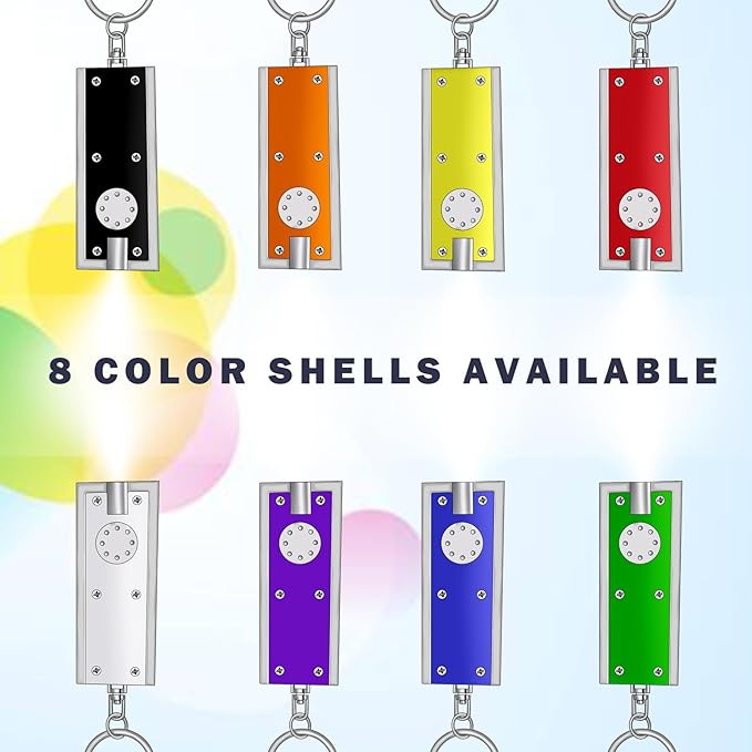 Mini LED Keychain Flashlight, Tiny Ultra Bright White Light Pocket Key Ring LED Flashlights for Camping, Hiking, Emergency - Batteries Included (8PCS-Multicolor)
