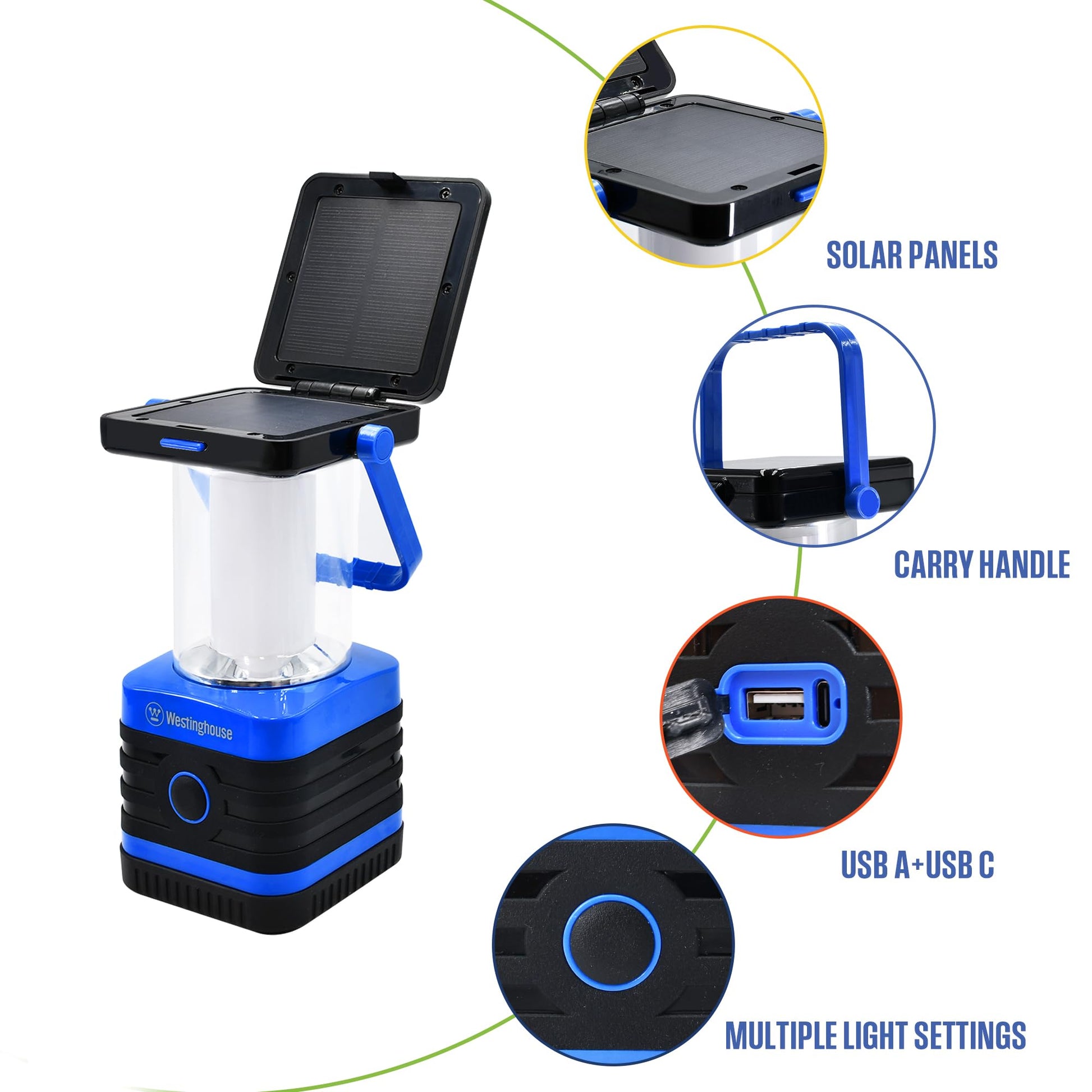 Solar Rechargeable Camping Lantern, 1000 Lumen LED Lantern, 5 Lighting Modes, IPX4 Water Resistant