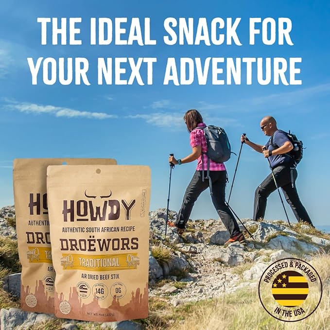 Howdysnax Handcraft Authentic Small Batch Droëwors Beef Sticks Sugar Free, Soy Free, Paleo & Keto Friendly Snack