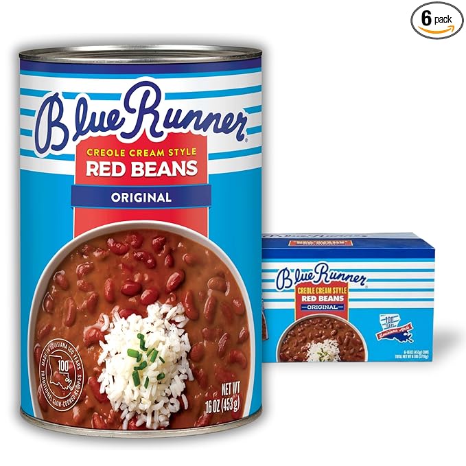Blue Runner Creole Cream Style Red Beans, 1 Pound (Pack of 6) - Easy Heat and Serve for Delicious Meals - Authentic New Orleans Flavor