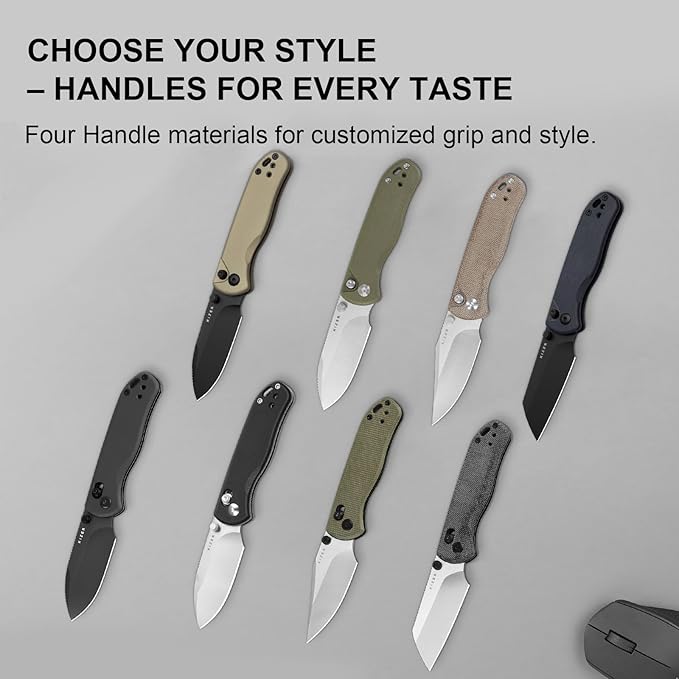 Kizer Drop Bear 2 Pocket Knife, 2.96" Nitro-V Sheepsfoot Blade Folding Knife with Blue Richlite Handle, Button Liner Lock EDC Knives with Jimping on Spine for Men Women V3619.2CS1